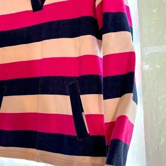 ANIMAL Women’s 8 Medium Cotton Blue Pink Striped Button Quarter Pullover - Picture 4 of 11